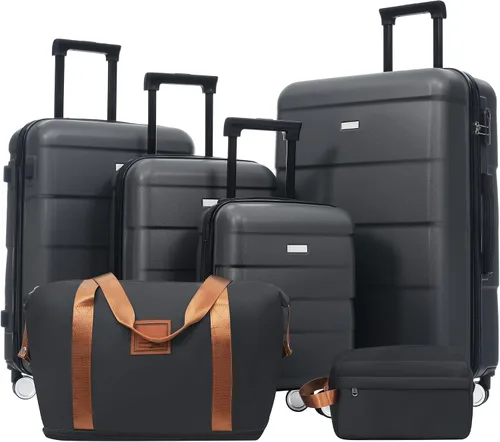 Vista 167 de Merax 3 piezas expandible ABS Hardshell equipaje Sets Spinner Wheel Maleta TSA Lock Suit Case, Apertura frontal negra, Juego de 2 piezas, Maleta
