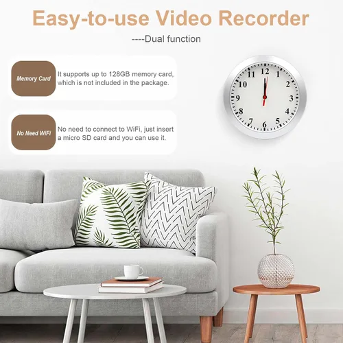 Vista 5 de Nanny Cam 1080P HD Reloj Cámara Oculta Detección de Movimiento Grabación en Bucle Pequeña Cámara de Video para Oficina, Cámara de Seguridad