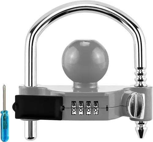 Vista 9 de Cenipar Cerradura de enganche de remolque universal con cerradura de combinación, acoplador de bola de remolque de acero resistente, se adapta a
