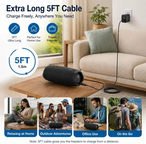 Vista 4 de Superer - Cable de carga para altavoz JBL Charge 6/5/4, Flip 7/6/5, Clip 5/4, Pulse 5/4, GO 4/3, con cable Bluetooth USB C de 5 pies, certificado