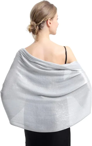 Vista 2 de Chales y envolturas metálicas brillantes, chal de pashmina con purpurina para mujer, vestidos formales de fiesta de noche