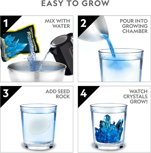Vista 4 de National Geographic - Kit de cultivo de megacristales para niños, 6 cristales con soporte iluminado, regalos de ciencia para niños de 8 a 12 años