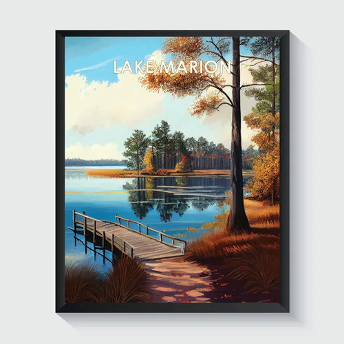 Vista 17 de Yellowstone Lake - Póster impreso artístico, ilustración, arte de pared, decoración de paisaje retro, paisaje, obra de arte para decoración de Lago