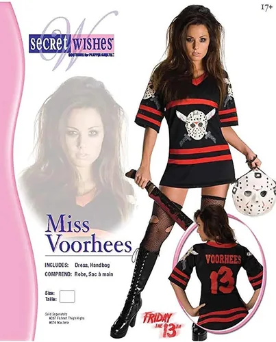 Vista 2 de Disfraz sexy de la señora Voorhees con minivestido y bolsa de mano de la película Viernes 13