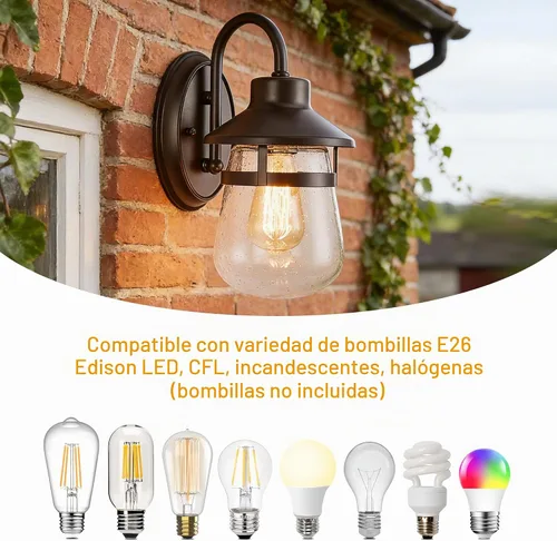 Vista 8 de Tarentlight Aplique de pared para exteriores con pantalla de vidrio transparente semillado, accesorio exterior impermeable en acabado de bronce