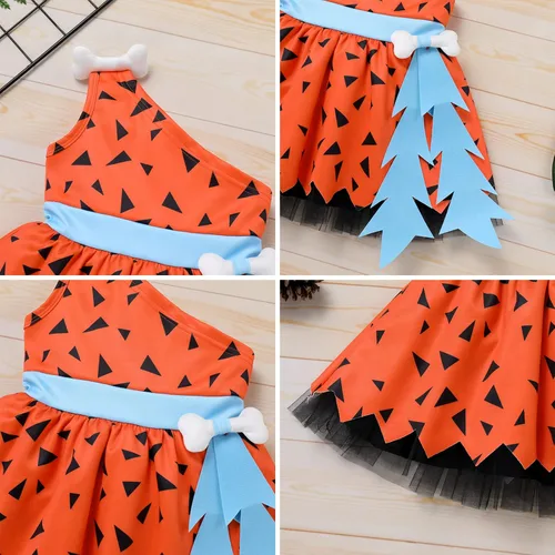 Vista 5 de IDOPIP Disfraz de Bam Bam para niños, disfraz de cavernícola, de la edad de piedra para niña, niño, Halloween, cosplay, sesión de fotos, 6M-6T
