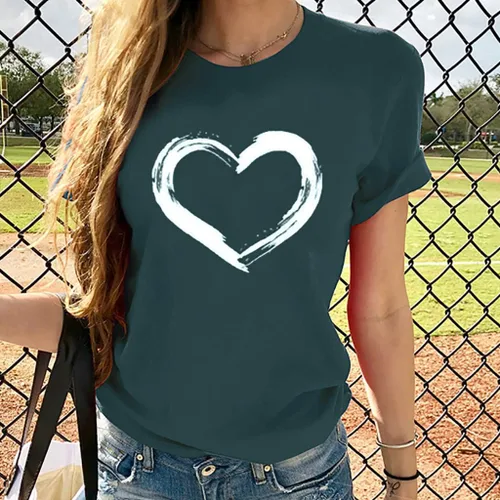 Vista 43 de Camisetas de manga corta con estampado de corazón para mujer, camisetas de ajuste regular, linda y divertida, ropa de regalo 2023
