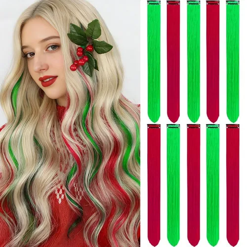 Vista 19 de 20 extensiones de cabello de colores, coloridas extensiones de cabello sintético con clip, extensiones de cabello sintético largo y lacio