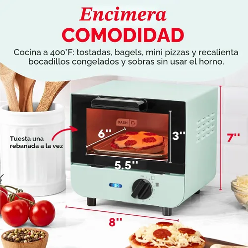 Vista 2 de Dash Mini horno tostador Pequeño horno tostador para dormitorios, apartamentos y cocinas pequeñas, dial temporizador ajustable con apagado