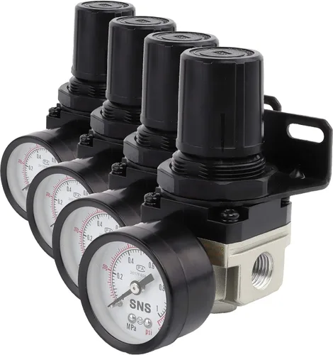 Vista 10 de Regulador de presión de aire SNS rosca hembra 1/8 NPT 0-150 PSI ajustable, con soporte y manómetro AR2000-N01