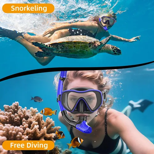 Vista 7 de Snorkeling Gear for Adults, Dry Snorkel Set 180° Panoramic Wide View Anti-Fog Scuba Diving Mask, Professional Snorkel Gear for Free Breathing
