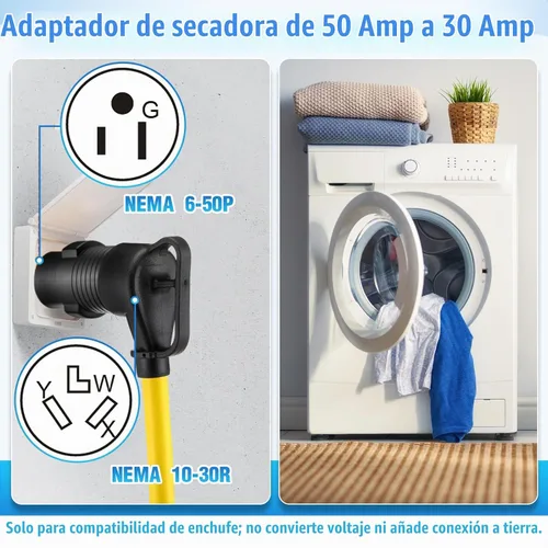 Vista 2 de Kanayu Adaptador de Secadora de 30 Amperios Compatible con Nema 6-50p a 10-30r Adaptador de Enchufe Macho de 3 Clavijas a Receptáculo Hembra de 3