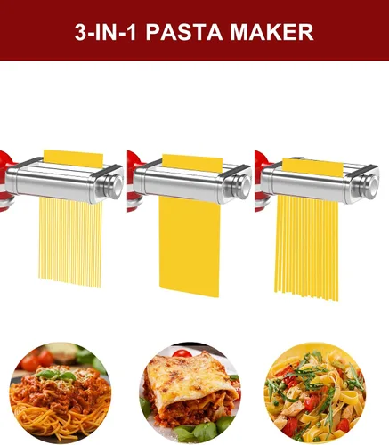 Vista 4 de Accesorio de pasta 3 en 1 para batidora de pie KitchenAid, máquina de pasta con rodillo de pasta, cortador de espaguetis y fettuccine, construcción