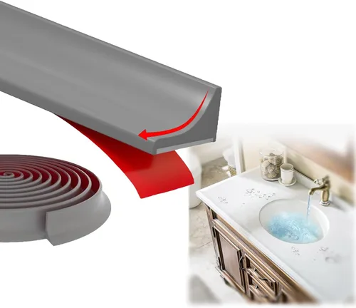 Vista 8 de Protector de agua para umbral de ducha de 3.5 pies, barrera impermeable de silicona autoadhesiva para separación seca y húmeda, tira de sellado