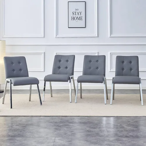 Vista 8 de Juego de 2 sillas de comedor de metal, sillas de comedor grises, respaldo alto sin brazos con patas de metal galvanizado y asientos de poliuretano