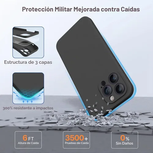 Vista 7 de Miracase Funda diseñada para iPhone 14 Pro Max con protector de pantalla, [Protección mejorada y actualizada de la cámara], funda de silicona Negro