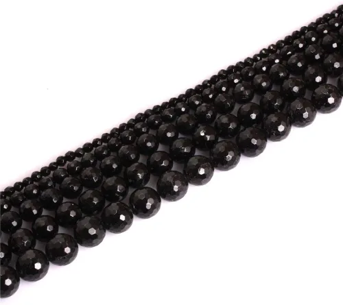 Vista 5 de JOE FOREMAN Cuentas de turmalina negra para hacer joyas, piedras preciosas naturales, semipreciosas, 0.079 in, redondas, facetadas de 15 pulgadas