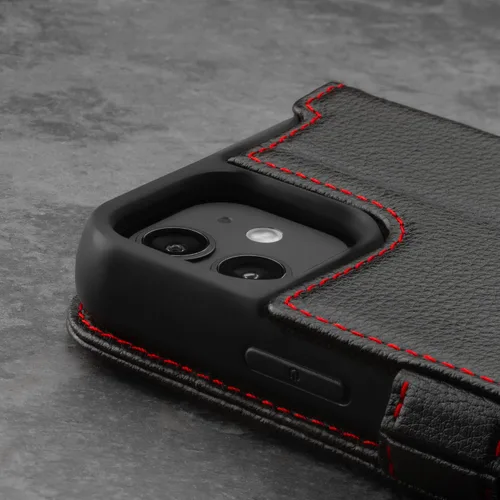 Vista 4 de TORRO Funda de cuero compatible con iPhone 12 Mini - Funda de piel auténtica tipo cartera con tarjetero y función atril (negro)