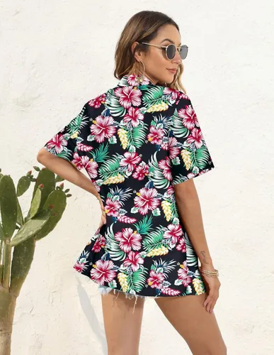 Vista 2 de LILYCHIC Camisas hawaianas de manga corta con botones suaves de verano para mujer