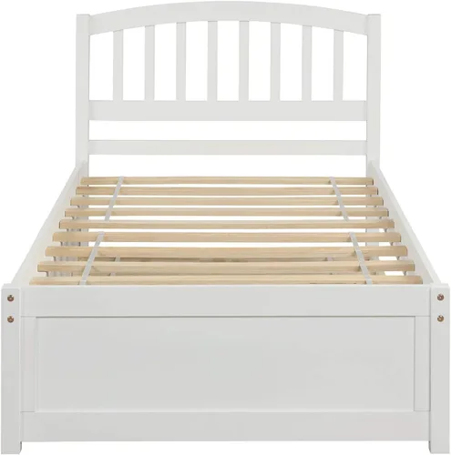Vista 4 de SOFTSEA Marco de cama individual individual con cama nido de madera maciza con cabecero para niños (blanco)