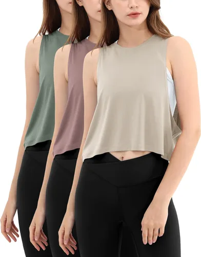 Vista 24 de ODODOS Paquete de 3 camisetas sin mangas sueltas para mujer, camisetas sin mangas para gimnasio, atletismo, entrenamiento, camisetas de yoga