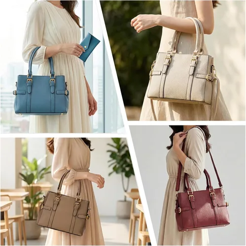Vista 2 de Bolsos de mano de cuero de moda para mujer, bolso de hombro, asa superior, bolso de otoño