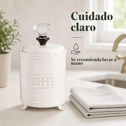 Vista 5 de Mud Pie - Recipiente de Café de Cerámica con Manija y Tirador de Puerta, Blanco