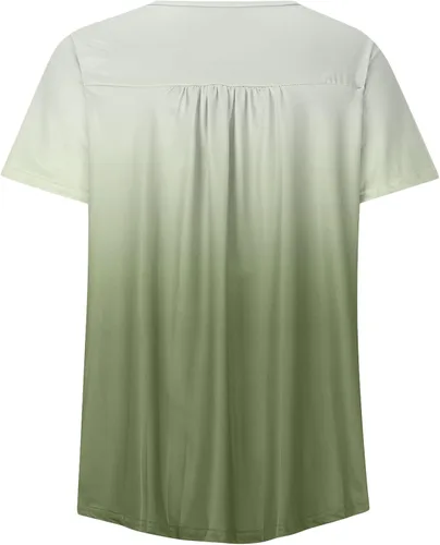 Vista 4 de Camisas de manga larga para mujer, talla grande, con estampado degradado, cuello en V, manga corta, botones