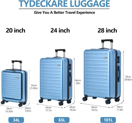 Vista 2 de TydeCkare 2028 pulgadas 202428 pulgadas ABS+PC conjunto de equipaje con ruedas giratorias TSA Lock, Azul (Ice Blue), Moda