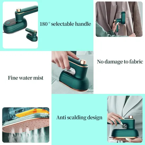 Vista 4 de Vaporizador para ropa, plegable de mano, removedor de arrugas para ropa, plancha de vapor giratoria de 180°, mini plancha de vapor portátil