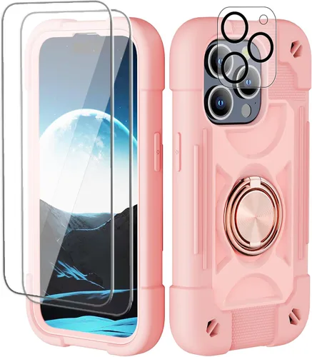 Vista 52 de Funda para iPhone 11 de 6.1 pulgadas con soporte de anillo, con 2 protectores de pantalla de vidrio, resistente a los golpes, resistente a