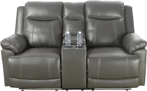 Vista 8 de Juego de sofá reclinable de 3 piezas, muebles de sala de estar, tapicería de cuero de aire, puertos de carga USB 2.0, tiras de luz LED, mesa