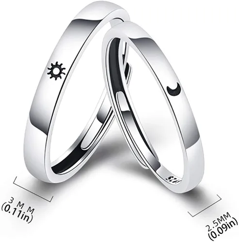 Vista 7 de Anillo de sol y luna para parejas, anillos ajustables a juego con letra "I Love You", anillo de boda grabado para mujeres y hombres