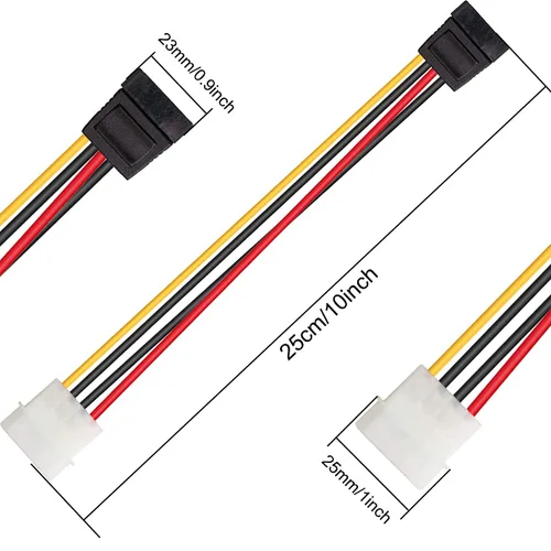 Vista 4 de Paquete de 10 adaptadores SATA a Molex, 4 pines LP4 macho a 15 pines SATA hembra adaptador de cable de alimentación para disco duro SATA, unidad