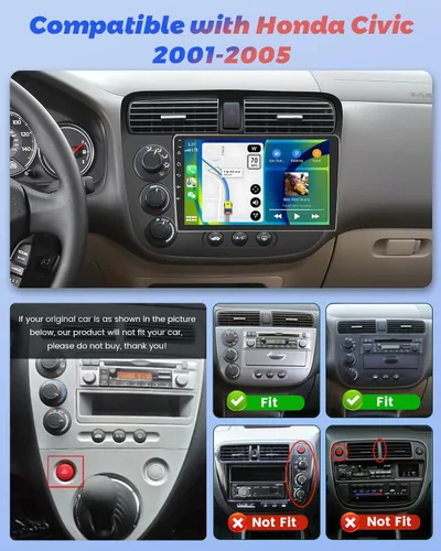 Vista 2 de Hikity Estéreo de coche Android 2+64G para Honda Civic 2001 2002 2003 2004 2005, 9 pulgadas pantalla táctil Radio Carplay Android Auto, WiFi