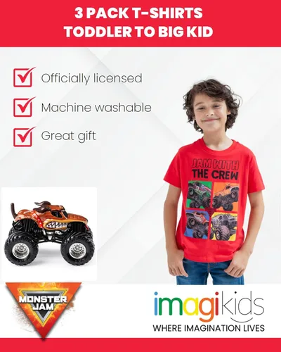 Vista 4 de Monster Jam Paquete de 3 camisetas gráficas para niños de Trucks, Negro