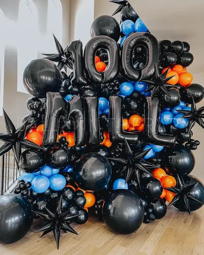 Vista 4 de 3 globos de aluminio con forma de estrella de explosión 3D de 26 pulgadas, globos de aluminio negro con forma de cono de estrella para cumpleaños