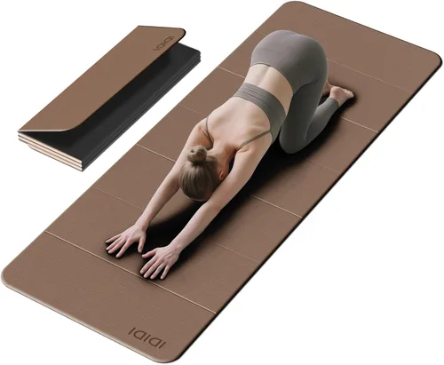 Vista 10 de Esterilla de yoga plegable extra grande de 74 x 31.5 pulgadas, 0.315 pulgadas, de doble cara, antideslizante, ligera, para hombre y mujer, portátil
