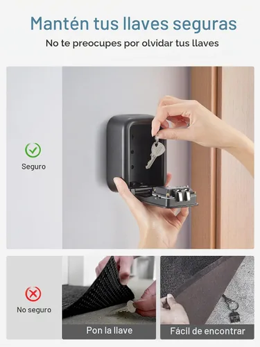 Vista 3 de Caja de seguridad Puroma para llaves, caja de seguridad impermeable con combinación de 4 dígitos, montaje en pared, gran capacidad, para exteriores