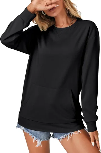 Vista 5 de OPOIPIN Suéter con bolsillo de manga larga y cuello redondo para mujer, estilo casual