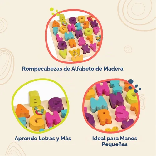 Vista 4 de B. toys Rompecabezas de madera del alfabeto, Alpha B. Tical, 26 letras