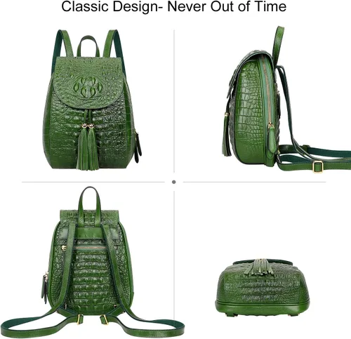 Vista 4 de PIJUSHI Mochila pequeña de piel de cocodrilo para mujer, mochila casual de moda
