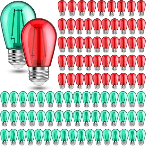 Vista 7 de 25 unidades de bombillas LED S14 rojas y verdes de 2W con base E26, bombillas de Navidad de colores rojo y verde, bombillas de cadena