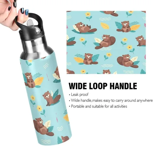 Vista 4 de Cute Cartoon Beavers Blue Insulated Water Bottle 20 Oz Leakproof Water Bottles, BPA-Free Sport Water Bottle Insulated