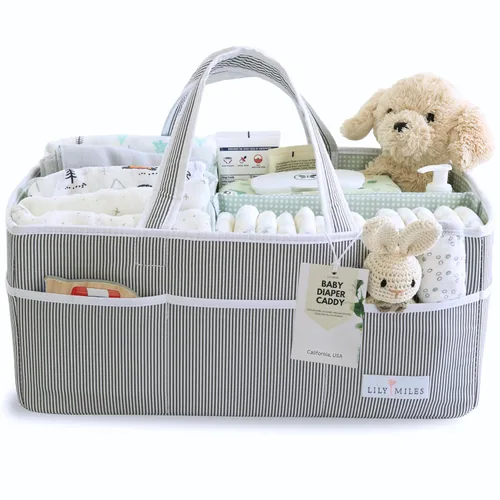 Vista 15 de Lily Miles Organizador de pañales para bebé - Bolso tote organizador para artículos esenciales de bebé niña - Cesta de regalo para baby shower