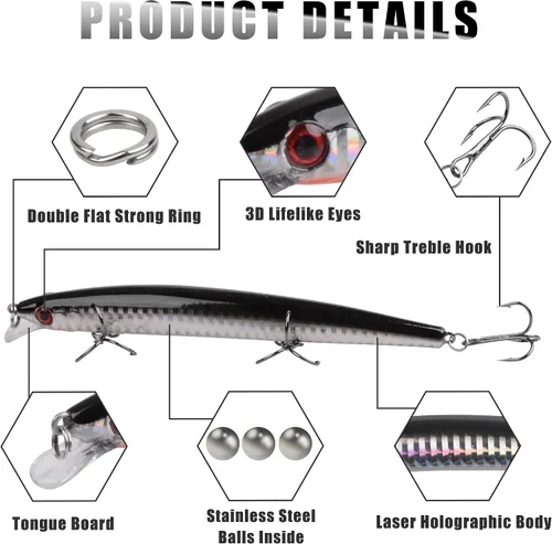 Vista 2 de Kit de señuelo de pesca de surf Sriper Señuelo de agua salada Minnow Señuelos Jertbait Topwater Popper Plugs Buceo Cebos Duros Costa Rica Ocen Pesca