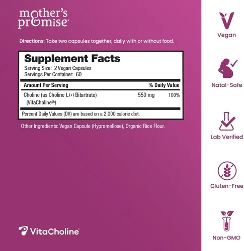 Vista 2 de Mother's Promise Colina prenatal 550mg con VitaCholine®, 120 cápsulas veganas