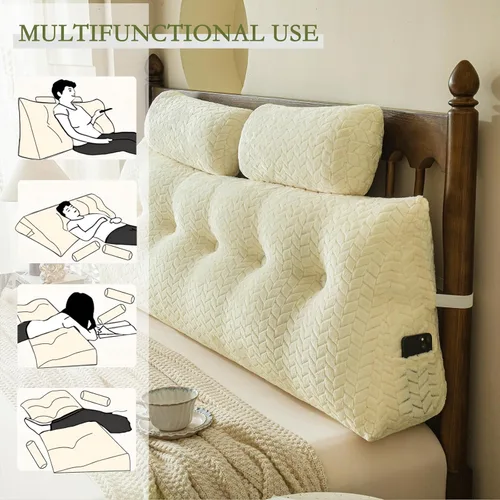 Vista 4 de Almohada de cuña para cabecero YOUR MOON con paquete de 2 almohadas de cuello enrollables, almohada de respaldo triangular para cabecero para cama