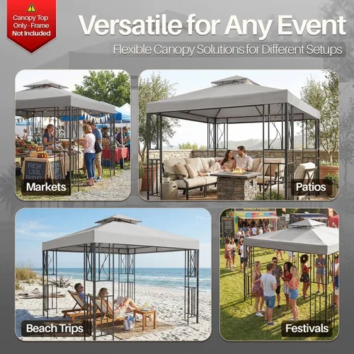 Vista 9 de Flexzion Cubierta de repuesto para toldo de 8 x 8 pies (7.9 ft x 7.9 ft), cubierta superior de doble nivel con protección UV30+, resistente a