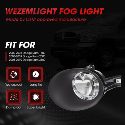 Vista 5 de Conjunto de luces antiniebla de repuesto para 2002-2008 Ram 1500, 2003-2009 Ram 2500, 2003-2010 Ram 3500 camioneta pickup, 2005-2006 Durango